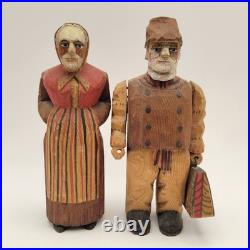 Axel M Peterson Vintage Folk Art Wood Carvings Couple Swedish Dress Geneva IL 7