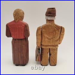 Axel M Peterson Vintage Folk Art Wood Carvings Couple Swedish Dress Geneva IL 7
