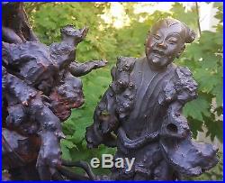 BIG! 1800s antique japanese gnarled wood buddha sculpture statue vtg art carving