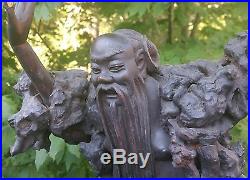 BIG! 1800s antique japanese gnarled wood buddha sculpture statue vtg art carving