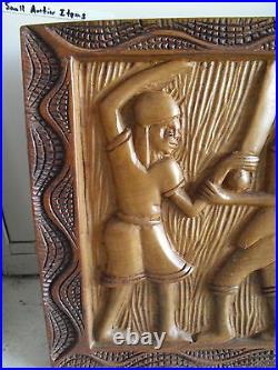 BIG Vintage Hand Carved Wood Wall Plaque Ethnic Men and Women LOOK