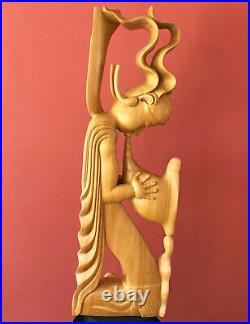 Balinese Hand Carved Wood Sculptured Statue LARGE Vintage one of a kind