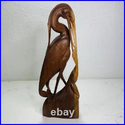 Balinese Master Carved Vintage Deco Wood Sculpture Heron Crane Catch Crawfish