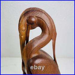 Balinese Master Carved Vintage Deco Wood Sculpture Heron Crane Catch Crawfish