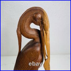 Balinese Master Carved Vintage Deco Wood Sculpture Heron Crane Catch Crawfish