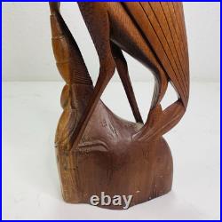Balinese Master Carved Vintage Deco Wood Sculpture Heron Crane Catch Crawfish