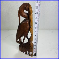 Balinese Master Carved Vintage Deco Wood Sculpture Heron Crane Catch Crawfish