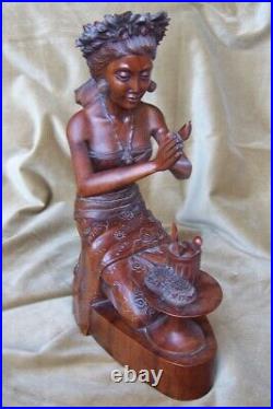 Balinese Wood Lady carved antique-Master Carving-Museum sculpture-statue-vintage