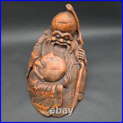 Bamboo Root Carved Wood Fortune Man China Vintage Sculpture Figurine 8 Tall
