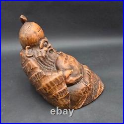 Bamboo Root Carved Wood Fortune Man China Vintage Sculpture Figurine 8 Tall