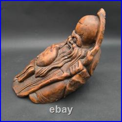 Bamboo Root Carved Wood Fortune Man China Vintage Sculpture Figurine 8 Tall