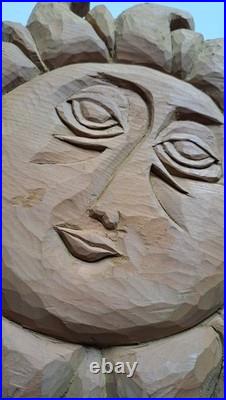 Barry Leader Hand Carved Wood Folk Art SUN Face Signed Vintage 1980s Carving