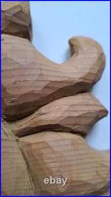 Barry Leader Hand Carved Wood Folk Art SUN Face Signed Vintage 1980s Carving
