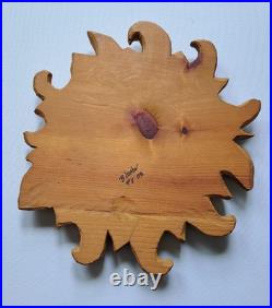 Barry Leader Hand Carved Wood Folk Art SUN Face Signed Vintage 1980s Carving