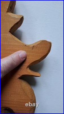 Barry Leader Hand Carved Wood Folk Art SUN Face Signed Vintage 1980s Carving