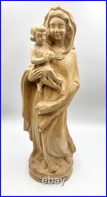 Beautiful Large Vintage Madonna and Child Wood Carving 18H 7 W