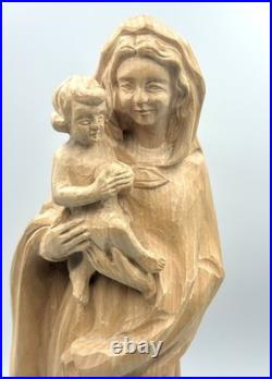 Beautiful Large Vintage Madonna and Child Wood Carving 18H 7 W