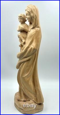 Beautiful Large Vintage Madonna and Child Wood Carving 18H 7 W