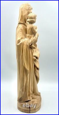 Beautiful Large Vintage Madonna and Child Wood Carving 18H 7 W
