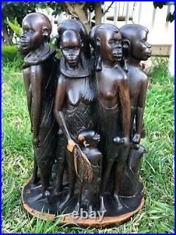 Beautiful Vintage Ebony Wood Carving Of African Women Tribes 16 Wooden figures