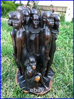 Beautiful Vintage Ebony Wood Carving Of African Women Tribes 16 Wooden figures