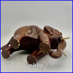 Beautiful Vintage Hand Carved Elephant Sculpture Large Wood Impressive Folk Art