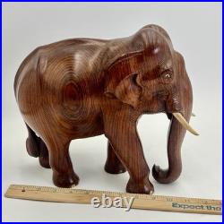 Beautiful Vintage Hand Carved Elephant Sculpture Large Wood Impressive Folk Art