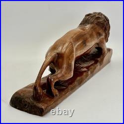 Beautiful Vintage Hand Carved Lion Folk Art Large 18 Wood Mahogany Sculpture