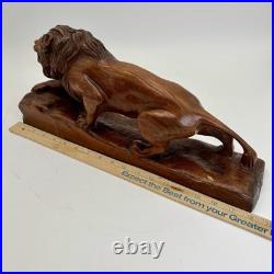Beautiful Vintage Hand Carved Lion Folk Art Large 18 Wood Mahogany Sculpture