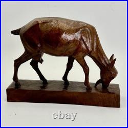 Beautiful Vintage Hand Carved Wood Mountain Goat Folk Art Large Sculpture