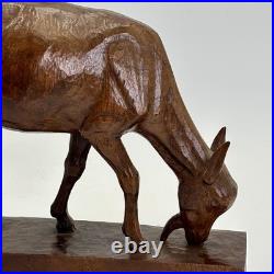 Beautiful Vintage Hand Carved Wood Mountain Goat Folk Art Large Sculpture