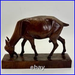 Beautiful Vintage Hand Carved Wood Mountain Goat Folk Art Large Sculpture