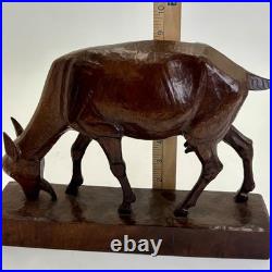 Beautiful Vintage Hand Carved Wood Mountain Goat Folk Art Large Sculpture