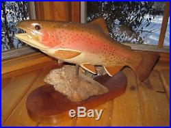 Beautiful Vintage Wooden Hand Carved Crafted RAINBOW TROUT Sculpture HAROLD R