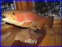 Beautiful Vintage Wooden Hand Carved Crafted RAINBOW TROUT Sculpture HAROLD R