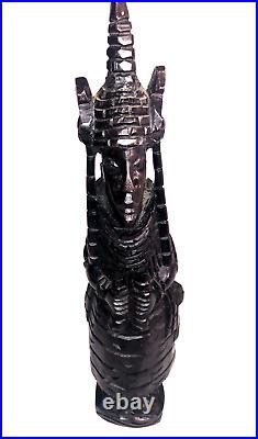 Benin Edo African Ebony Wood Carving Oba King Nigeria Vintage 15 Tall Sculpture