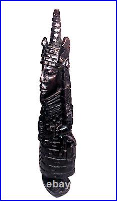 Benin Edo African Ebony Wood Carving Oba King Nigeria Vintage 15 Tall Sculpture