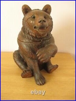 Black Forest Carved Bear Tobacco Jar Swiss Wood Carving