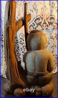 Bodhisattva Jizo figurine asian vtg carved from one piece of wood Sculpture