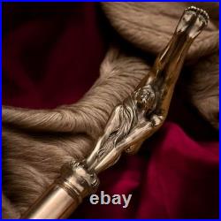 Bronze Lady Sculpture Walking Stick Cane Wood Design Handle Rare Woman Signed
