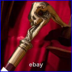 Bronze Lady Sculpture Walking Stick Cane Wood Design Handle Rare Woman Signed