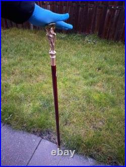 Bronze Lady Sculpture Walking Stick Cane Wood Design Handle Rare Woman Signed