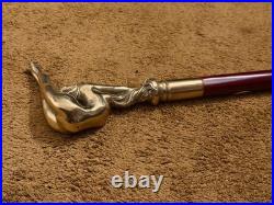 Bronze Lady Sculpture Walking Stick Cane Wood Design Handle Rare Woman Signed