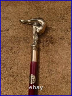 Bronze Lady Sculpture Walking Stick Cane Wood Design Handle Rare Woman Signed