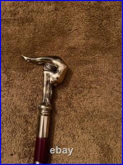 Bronze Lady Sculpture Walking Stick Cane Wood Design Handle Rare Woman Signed
