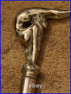 Bronze Lady Sculpture Walking Stick Cane Wood Design Handle Rare Woman Signed