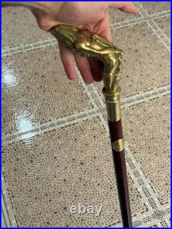 Bronze Lady Sculpture Walking Stick Cane Wood Design Handle Statue Woman Signed