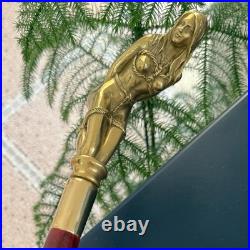 Bronze Lady Sculpture Walking Stick Cane Wood Design Handle Statue Woman Signed