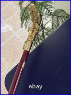 Bronze Lady Sculpture Walking Stick Cane Wood Design Handle Statue Woman Signed