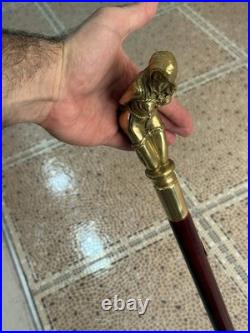 Bronze Lady Sculpture Walking Stick Cane Wood Design Handle Statue Woman Signed
